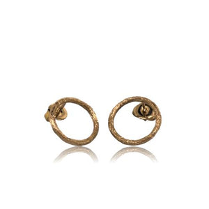 Driftwood Circle Stud Earrings - Yellow Gold Plated