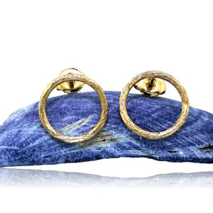 Driftwood Circle Stud Earrings - Yellow Gold Plated